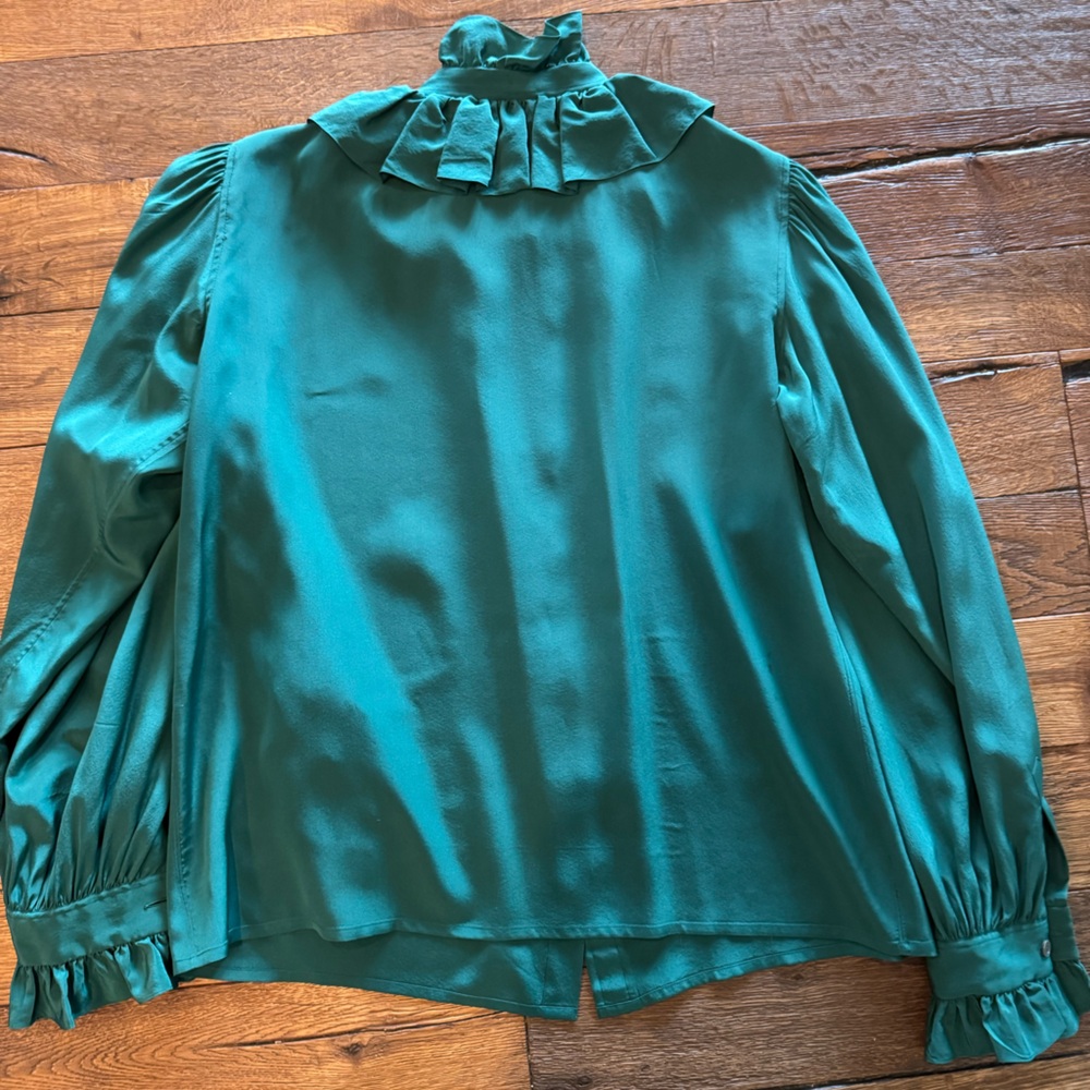 Yves Saint Laurent Vintage Jade green Ruffled Blouse - Picture 3 of 3